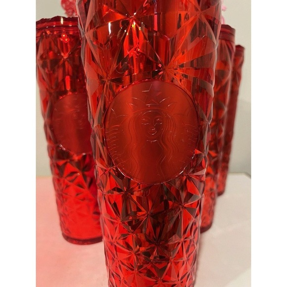 Starbucks 24oz Tumbler Red Diamond Prism Crystal, W/ Valentines Day Straw Topper - Picture 2 of 5